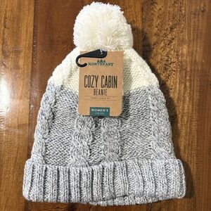 Beanie Womens One Size Cozy Cabin Snug Fit Gray/White Northeast Outfitters